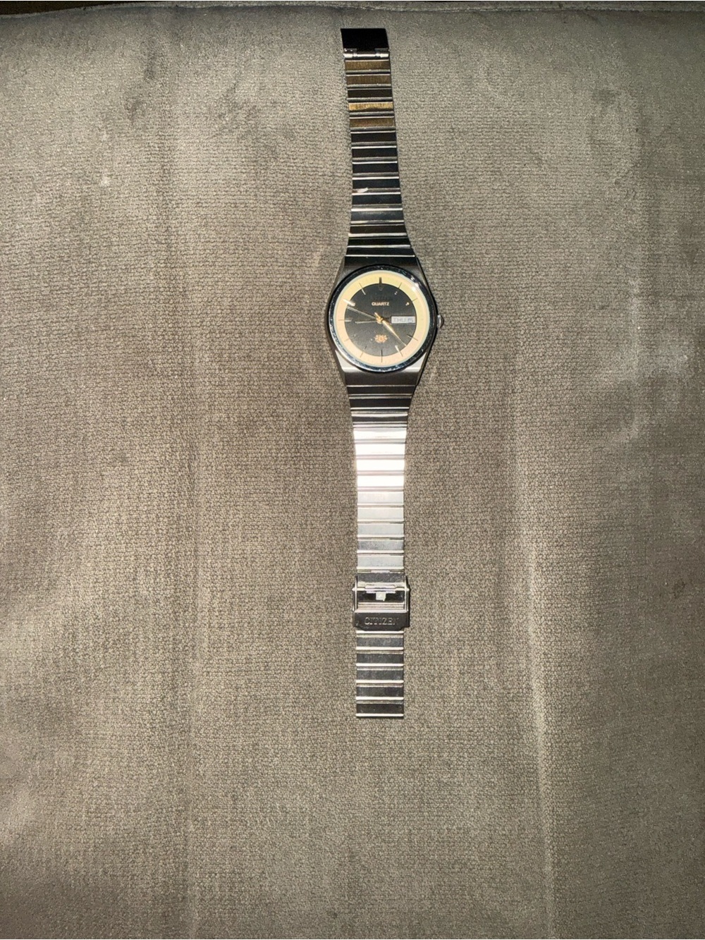 Citizen Silver Bracelet Watch with Black Dial and Gold Accent